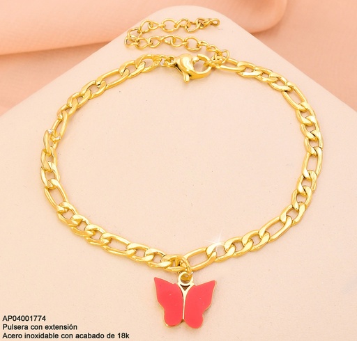[AP04001774] PULSERAS ACERO INOX. ACABADO 18K. FIGARO MARIPOSA ROJA P25070072001
