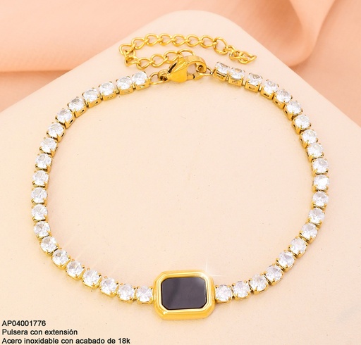[AP04001776] PULSERA ACERO INOX. ACABADO 18K. ZIRC RD CRISTAL / REC. NEGRO CENTRO P25070010001