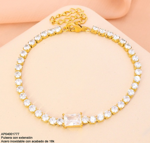 [AP04001777] PULSERA ACERO INOX. ACABADO 18K. ZIRC. RD/ZIRC RECT. CENTRO CRISTAL P25070107001