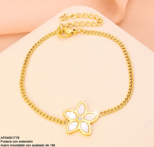 [AP04001778] PULSERA ACERO INOX. ACABADO 18K. FLOR NACAR P2507007001