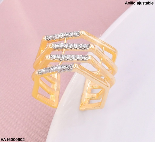 [EA16000602] ANILLO AJUST.4 LINEAS DESORDENADAS LISAS/ZIRC.K8285-552