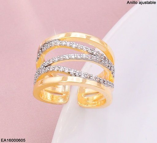 [EA16000605] ANILLO AJUST.5 LINEAS ONDULADAS LISAS/ZIRC.K8281-552