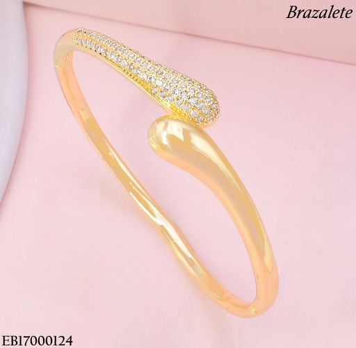 [EB17000124] BRAZALETE DOR EXTREMOS OVALADOS CENTRO LISO / ZIRC. BE824-318
