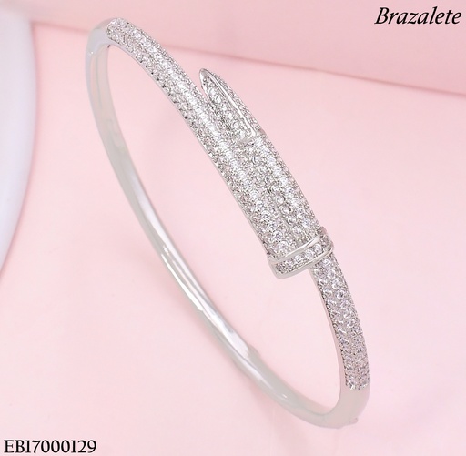 [EB17000129] BRAZALETE PLAT  ZIRC. FORMANDO CLAVO BE829-318