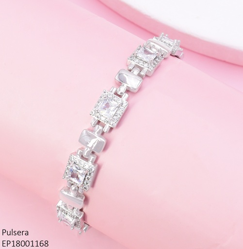 [EP18001168] PULSERA PLATEADA RECT. LISOS / CUADROS ZIRC. N5766-268