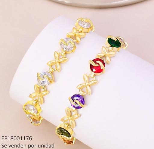 [EP18001176] PULSERA DORADA FLOR LISA/ ZIRC. CUBIERTA POR HOJITAS COL SURT. N6039-268