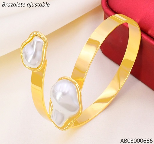 [AB03000666] BRAZALETE DORADO AJUSTABLE PERLA OVALO IRRE. BA2320-45