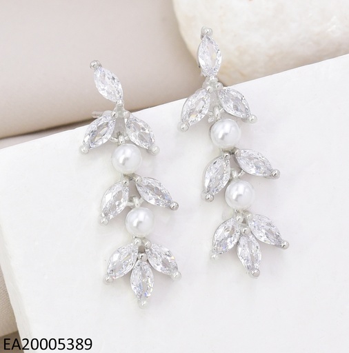 [EA20005389] ARETES PLAT COLGANTE HOJA ZIRC. PERLA  EE4821-9