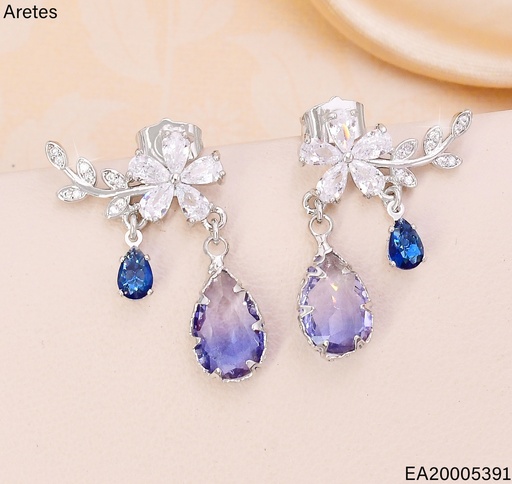 [EA20005391] ARETES PLAT.FLOR ZIRC. HOJA/GOTA COLGANTE EE4823-3