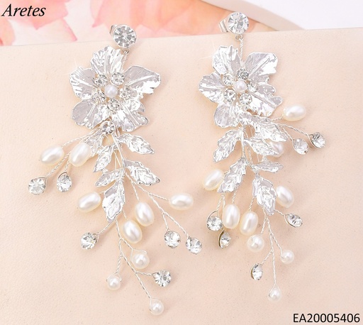 [EA20005406] ARETES FLOR HOJAS COLGANTE PLATD. EE4861-411