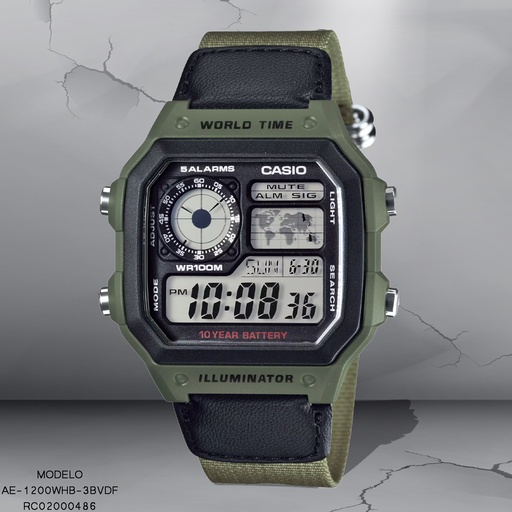 [AE-1200WHB-3BVDF] RELOJ CASIO DIGITAL AE-1200WHB-3BVDF VERDE OLIVO