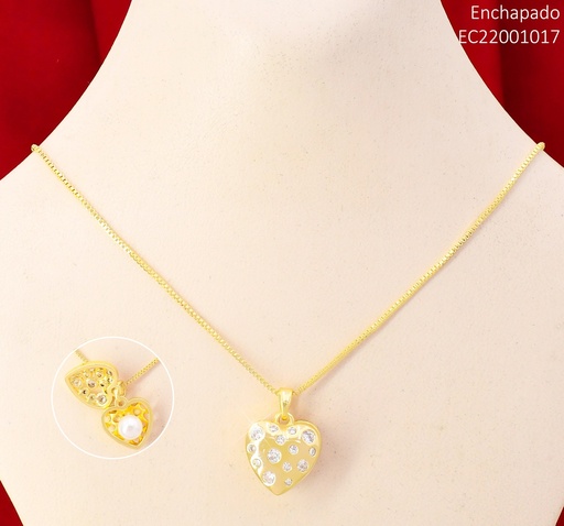 [EC22001017] CADENA DORADA VENECIANA/DIJE CORAZON ZIRC/PERLA CENTRO N4488-874