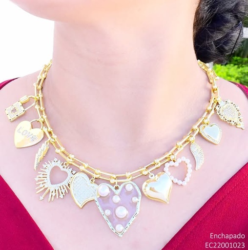 [EC22001023] CADENA DORADA DIJES CORAZONES/LISO/PERLAS /ZIRC/"LOVE"/CANDADOS CE465-9