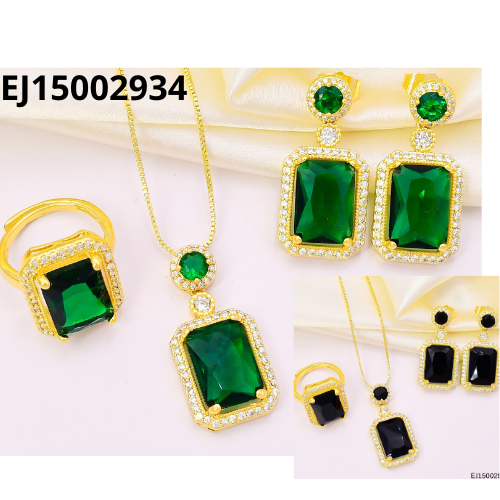 [EJ15002934] SET DORADO RECTANG. ZIRC. VERDE C/ ANILLO SE1358-284