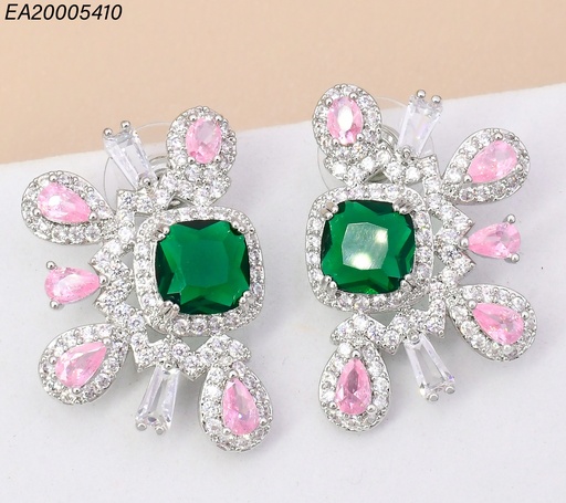 [EA20005410] ARETES PLAT MEDIA FLOR ZIRC VERDE/ROSA/CRISTAL EE4387-6