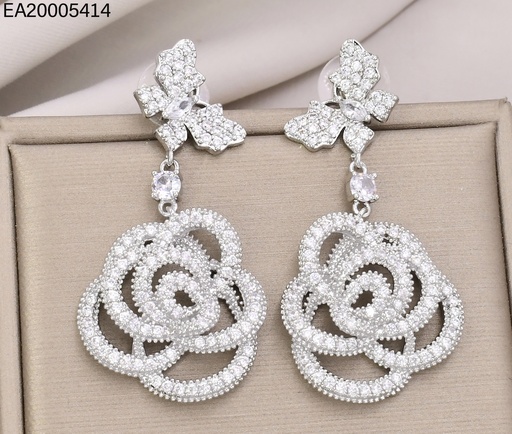 [EA20005414] ARETES PLATEADO COLGANTE FLOR ZIRCONIAS EE4397-6