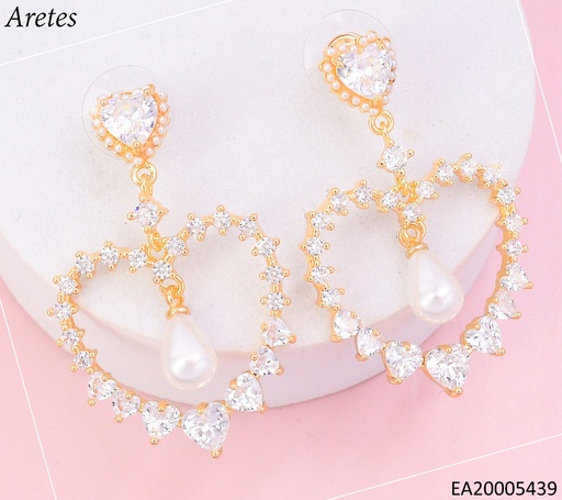 [EA20005439] ARETES DORADOS CORAZON ZIRC./PERLA EE4460-6