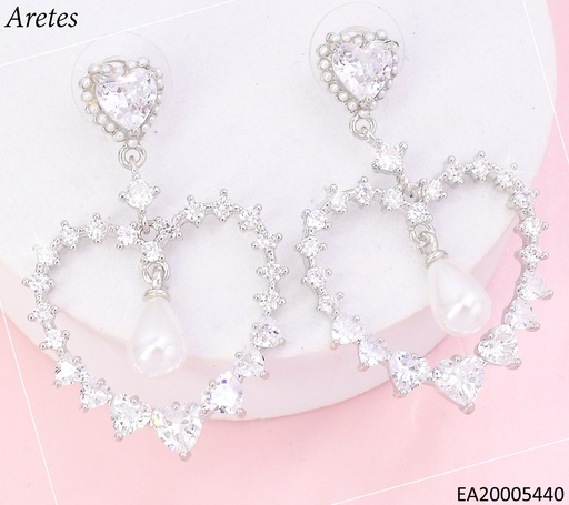 [EA20005440] ARETES PLATEADOS CORAZON ZIRC./PERLA EE4461-6