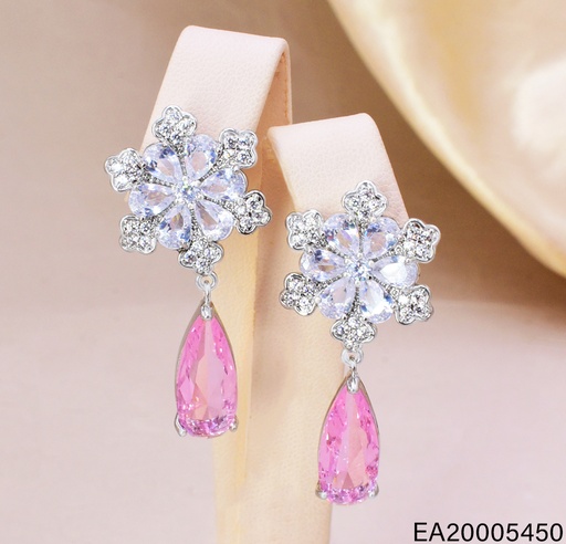 [EA20005450] ARETES PLATEADOS FLOR ZIRC./GOTA ROSADA EE4483-6