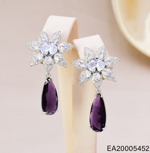 [EA20005452] ARETES PLATEADOS FLOR ZIRC./GOTA MORADA EE4513-6