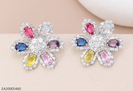 [EA20005460] ARETES PLAT  FLOR  ZIRC. COLORES EE4621-6
