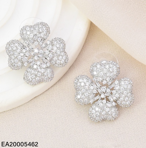 [EA20005462] ARETES PLATEADOS FLOR 4 PETALOS CORAZON/ZIRC. EE4627-6