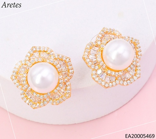 [EA20005469] ARETES DORADOS FLOR ZIRC. C/PERLA CENTRO EE4654-6