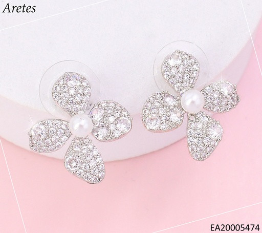 [EA20005474] ARETES FLOR PLATEADA ZIRC./PERLA CENTRO EE4695-6