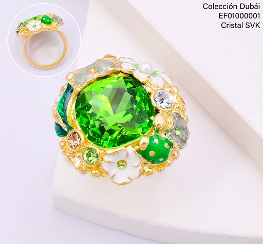 [EF01000001] ANILLO ZIRC.RD VERDE BORDE DECORADO FLORES T705357R
