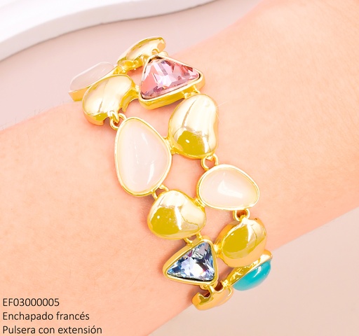 [EF03000005] PULSERA 2 LINEAS PIEDRAS COL./FORMAS DORADAS T115700H-002