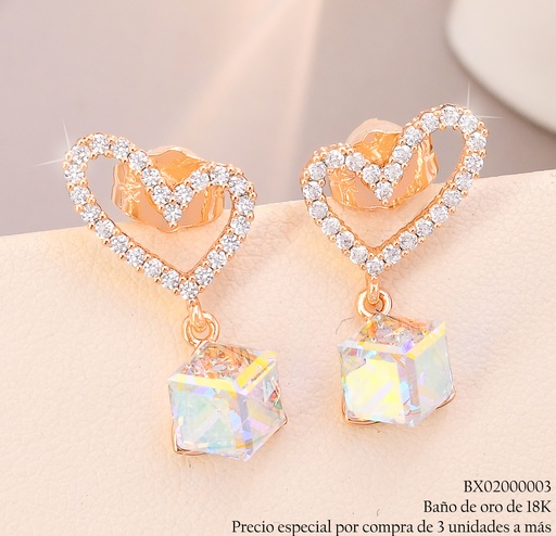 [BX02000003] ARETES BAÑO DE ORO 18K XUPING CROQUI CORAZON/CUBO JEYX-7888 (X)