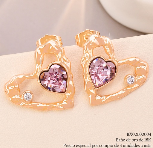 [BX02000004] ARETES BAÑO DE ORO 18K XUPING CROQUI CORAZON CORRUG./💜 JEYX-4656 (X)