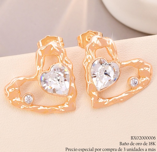 [BX02000006] ARETES BAÑO DE ORO 18K XUPING CROQUI CORAZON CORRUG./SURT.(X)