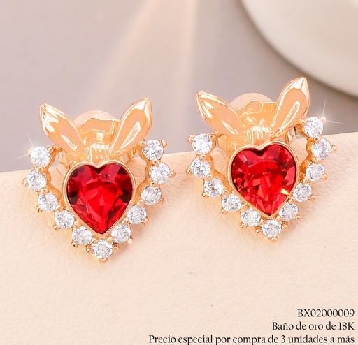 [BX02000009] ARETES BAÑO DE ORO 18K XUPING CROQUI CORAZON ZIRC.C/OREJAS-❤️ZEXX-0146 (X)
