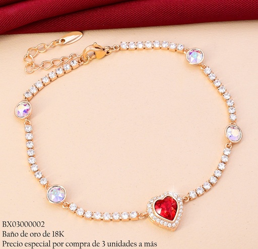 [BX03000002] PULSERA BAÑO DE ORO 18K. XUPING ZIRC.RD C/CORAZON❤️ CENTRO JBYX-0208 (X)
