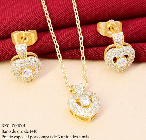 [BX04000001] JUEGO BAÑO DE ORO 14K. XUPING CORAZON PQ.ZIRCONIAS N893-6 (X)