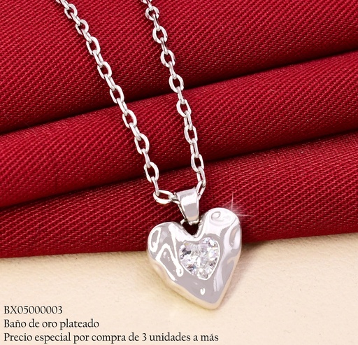[BX05000003] CADENA BAÑO PLATEADO  DIJE CORAZON PUNTEADO X1449-1 XUPING