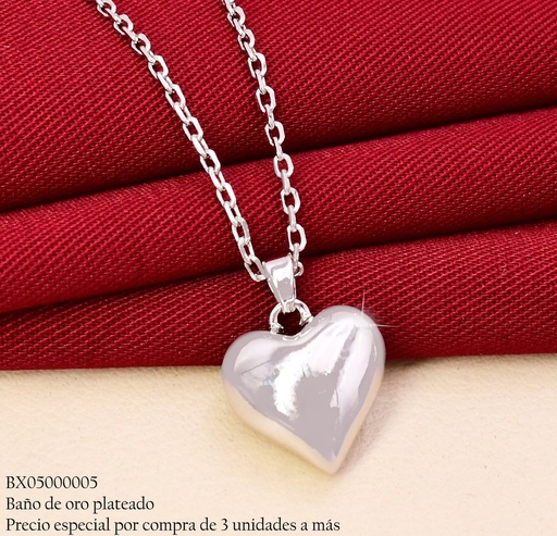 [BX05000005] CADENA BAÑO PLATEADO  DIJE CORAZON INFLADO X1232-1 XUPING