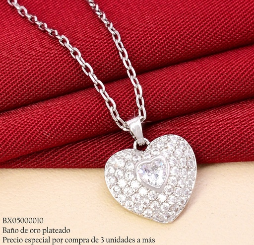 [BX05000010] CADENA BAÑO PLATEADO  DIJE CORAZON ZIRC. X1518-1 XUPING