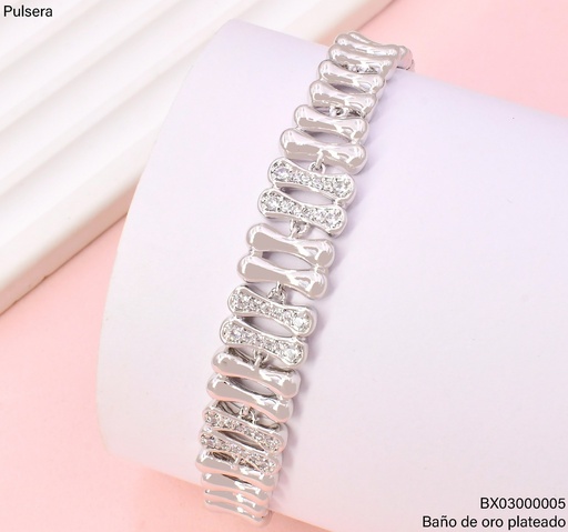 [BX03000005] PULSERA BAÑO PLATEADO ESLABONES HUESITOS UBYX-6144-17CM (X) XUPING