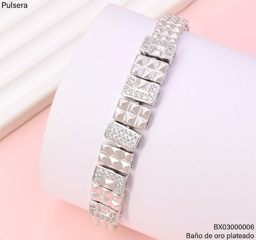 [BX03000006] PULSERA BAÑO PLATEADO ESLAB. CUADROS UBYX-5867-17+2CM (X) XUPING