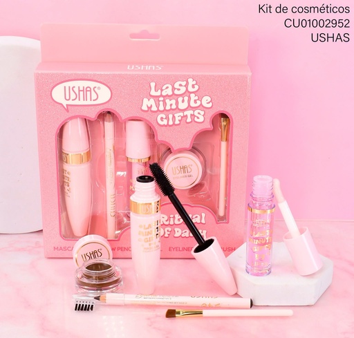 [CU01002952] SET USHAS MASCARA/EYEBROW PENCIL/LIPOIL/EYELINER GEL/BRUSH UCS006