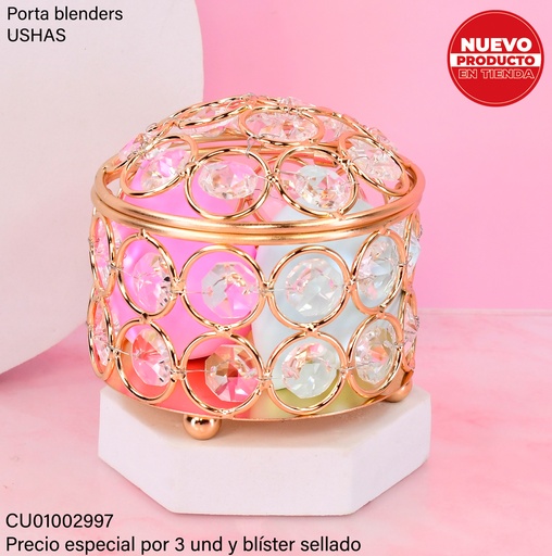 [CU01002997] PORTA BROCHAS CIRCULAR CON TAPA GOLD ADH-003