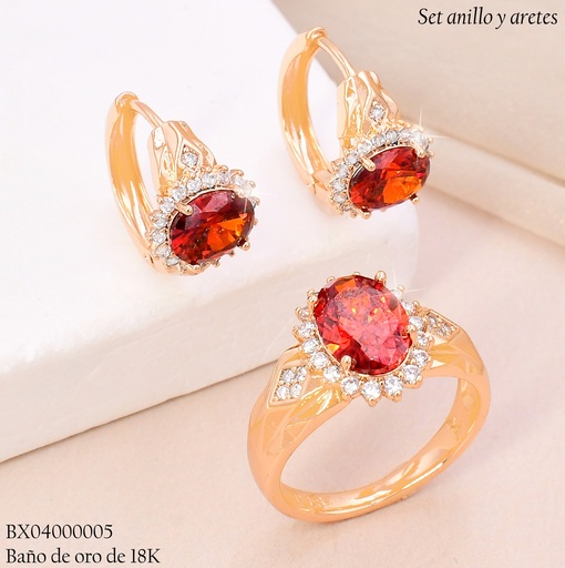 [BX04000005] SET BAÑO DE ORO 18K XUPING ROSE GOLD  C/ANILLO ZIRC. OVALADA NARANJA