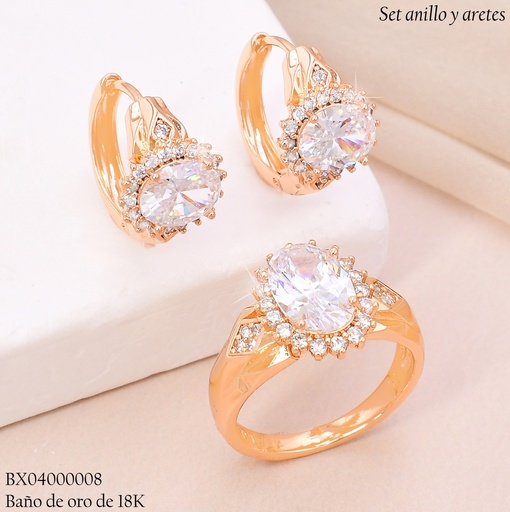 [BX04000008] SET BAÑO DE ORO 18K XUPING  C/ANILLO ZIRC. OVALADA CRISTAL 2596233903