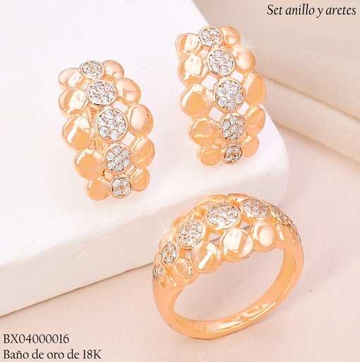 [BX04000016] SET BAÑO DE ORO 18K XUPING  C/ANILLO CIRCULOS LISOS/ZIRC.
