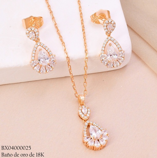 [BX04000025] SET BAÑO DE ORO 18K XUPING ROSE GOLD GOTA ZIRC. N899-4
