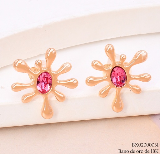 [BX02000031] ARETES BAÑO DE ORO 18K XUPING GOTA PINTURA C/FUCSIA JESM-3776