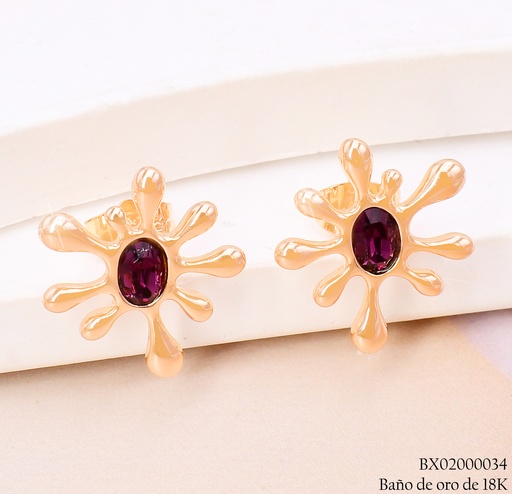 [BX02000034] ARETES BAÑO DE ORO 18K XUPING GOTA PINTURA C/ROJO JESM-3776
