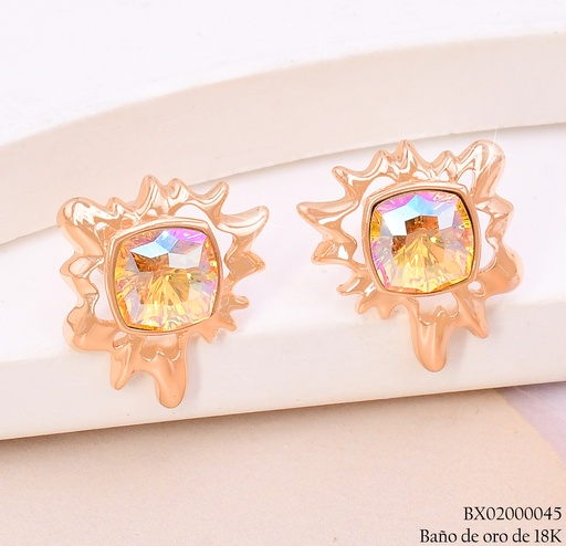 [BX02000045] ARETES BAÑO DE ORO 18K. XUPING SOL IRREG.ZIRC.TORNASOL CENTRO JESM-3772(X)